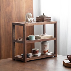 胡桃木茶器収納棚実木多層棚デスクトップリビング装飾博古棚シンプルティーポット置物