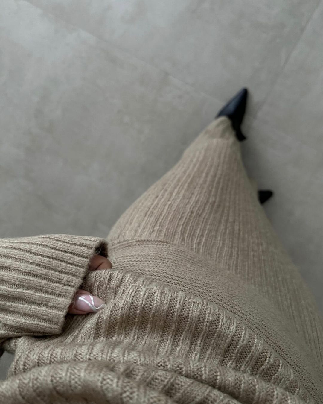 ​Damenmode, schulterfreier Strickpullover, zweiteiliges Set, langärmelig, lockere Passform, einfarbig, lässiges Outfit​_voghion.com