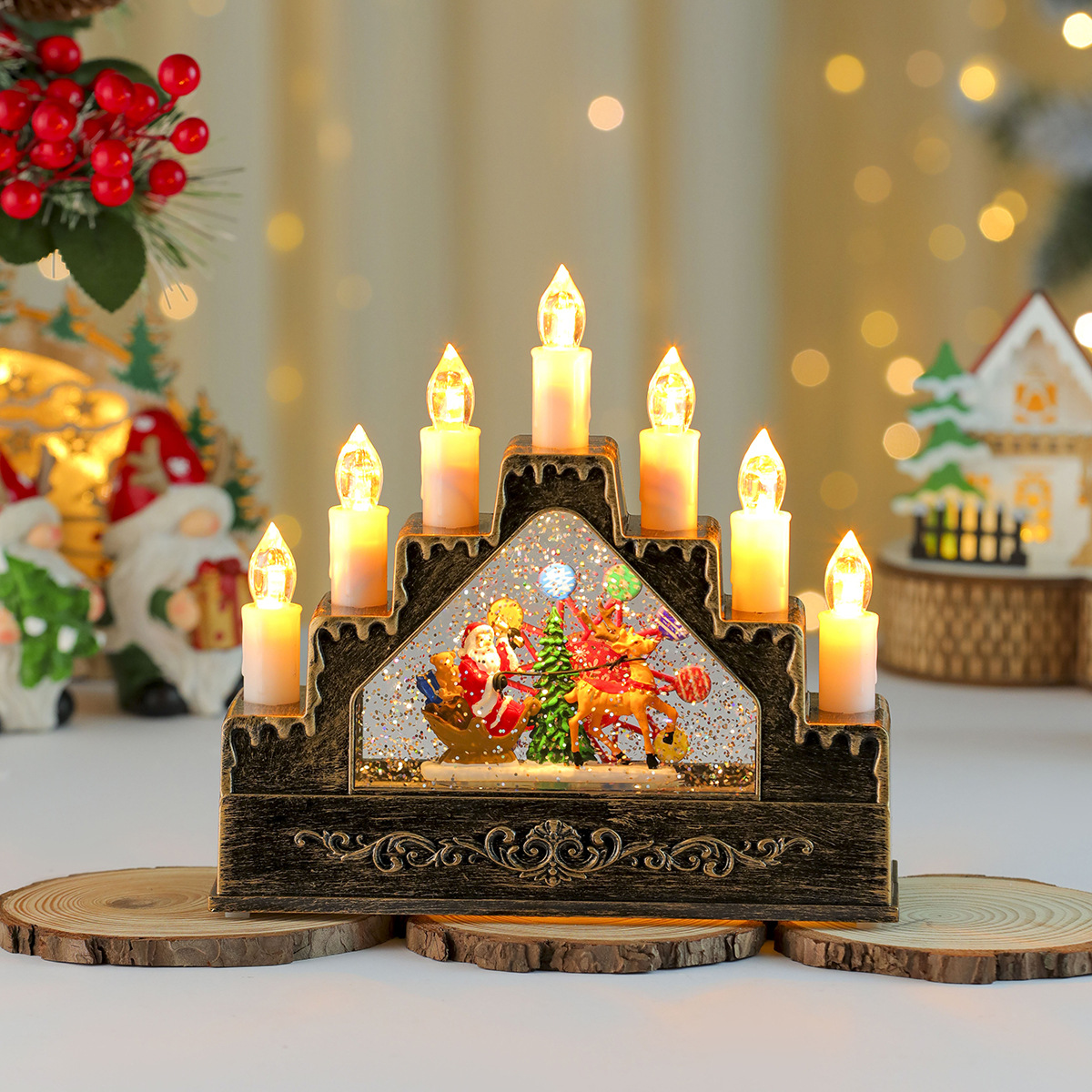 Nuevos productos creativos Inyección de agua Caja de música giratoria Luz de velas Decoración de la ventana del hogar del hotel Regalos de Navidad