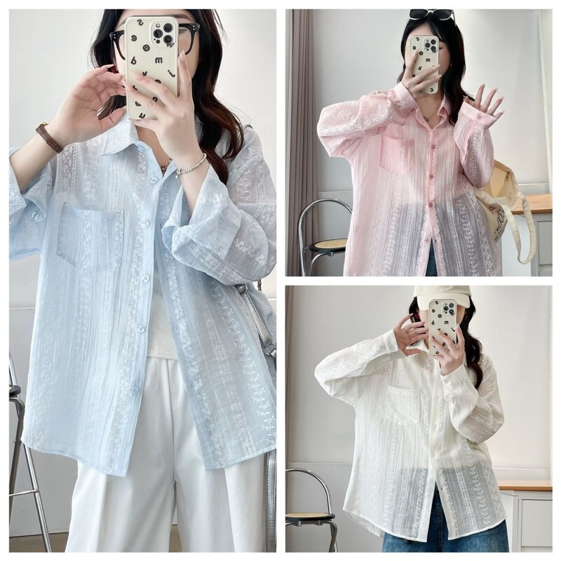 Plus Size Sweet Sun Protection Shirt 2025 Summer New Loose Lace Crochet Shirt Long-Sleeved Thin Cardigan Air Conditioner Plus Size Sweet Sun Protection Shirt 2025 Summer New Loose Lace Crochet Shirt Long-Sleeved Thin Cardigan Air Conditioner