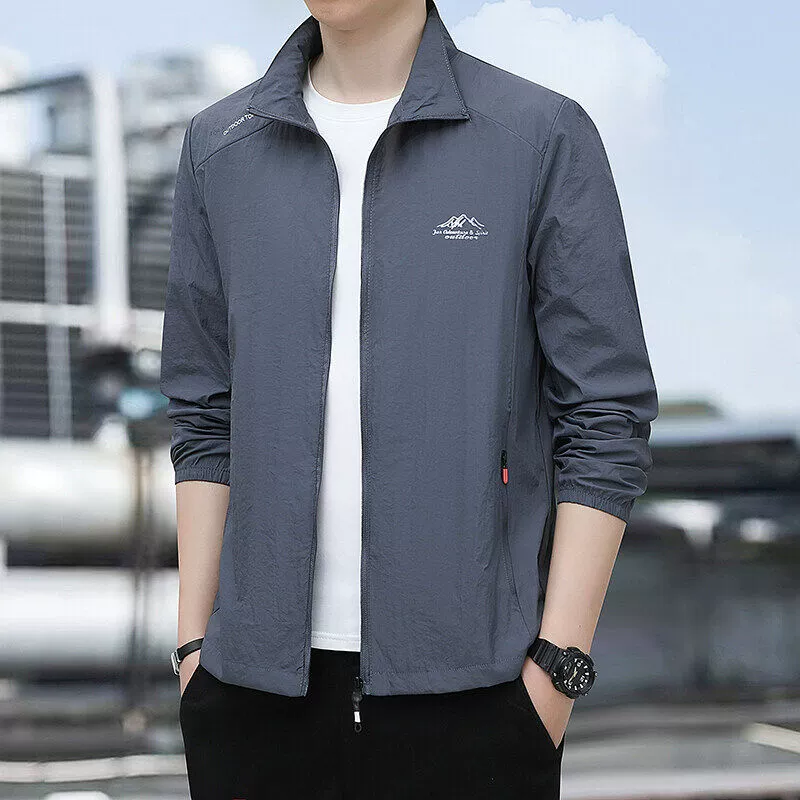 Популярная мужская солнцезащитная одежда из ледяного шелка летом, дышащая солнцезащитная одежда, светло-серый, темно-серый, джинсовый синий, тонкий стиль