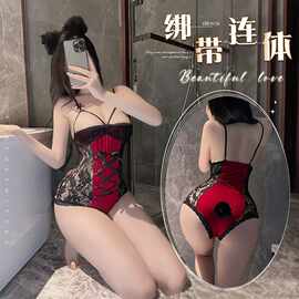 性感黑红吊带连体服诱惑睡衣激情兔女郎蕾丝死库水泳衣纯欲风爆款