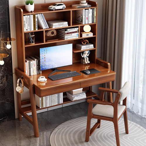 All solid wood desk bookshelf integrated home student desks and chairs computer desk simple writing desk lifting study table