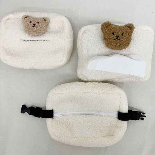 Cute Plush Bear Car Washroom Paper Towel Box Portable Rear Seat Paper Towel Box Car Decoration Hanger Towel Box