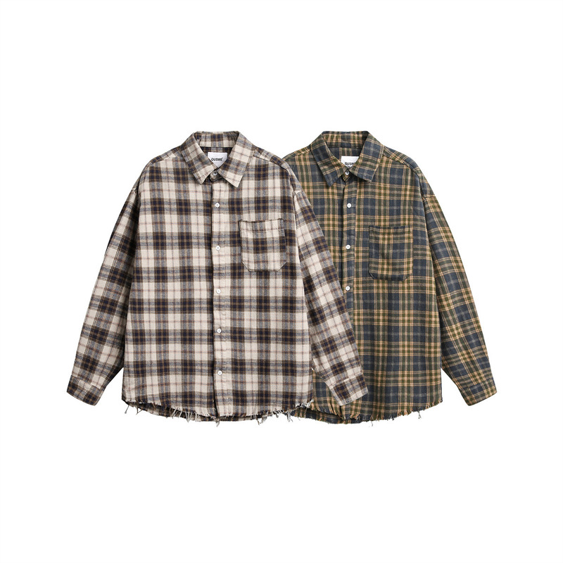 Beijie Men's American Style Fashion Brand 2024 Autumn New Arrival Rag-brushed Plaid Shirt Men's Long-sleeved Shirt Jacket
