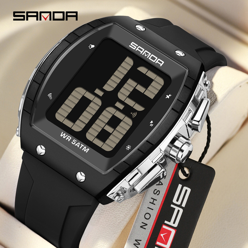 Sanda SANDA estudiante hora de voz grande digital despertador de luz nocturna reloj electrónico multifuncional barril de vino medidor impermeable