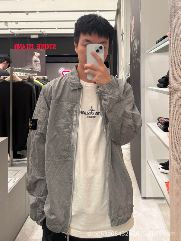 原厂品质STONE石头@SS25纯色徽标翻领单口袋拉链长袖夹克外套|undefined