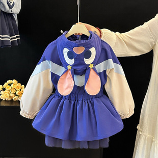 Children's Charge Jacket Coat Spring and Autumn 2024 New Cartoon Girl Rabbit Hooded Top Judy Police Officer Trend