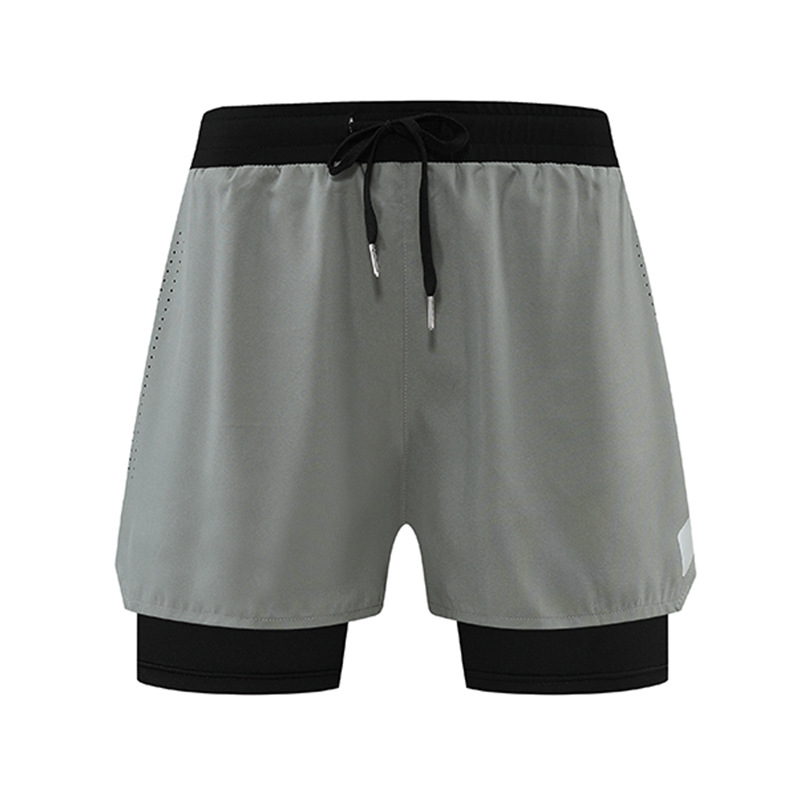 Pantalones cortos deportivos falsos de dos piezas de doble capa de secado rápido transpirable anti-exposición entrenamiento para correr pantalones de tres puntos pantalones cortos de fitness Comercio exterior hombres