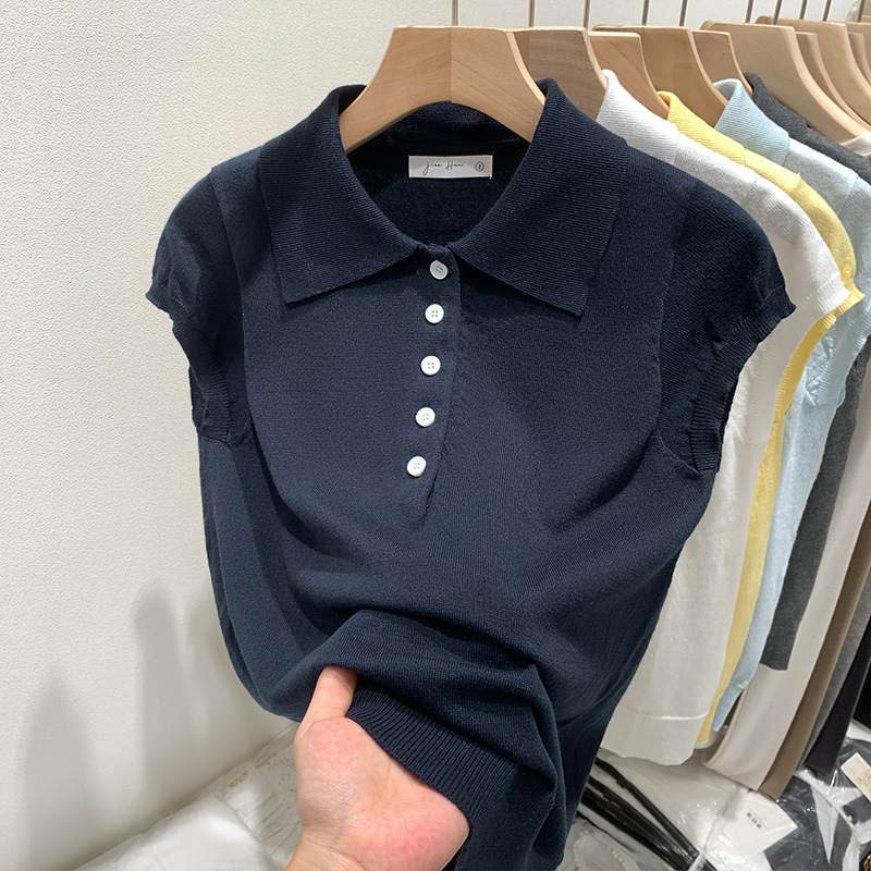 2026 Early Spring Korean Style Lazy Dopamine Lapel Short-Sleeve Knit Top for Women, New Unique and Beautiful Summer Commuter Style