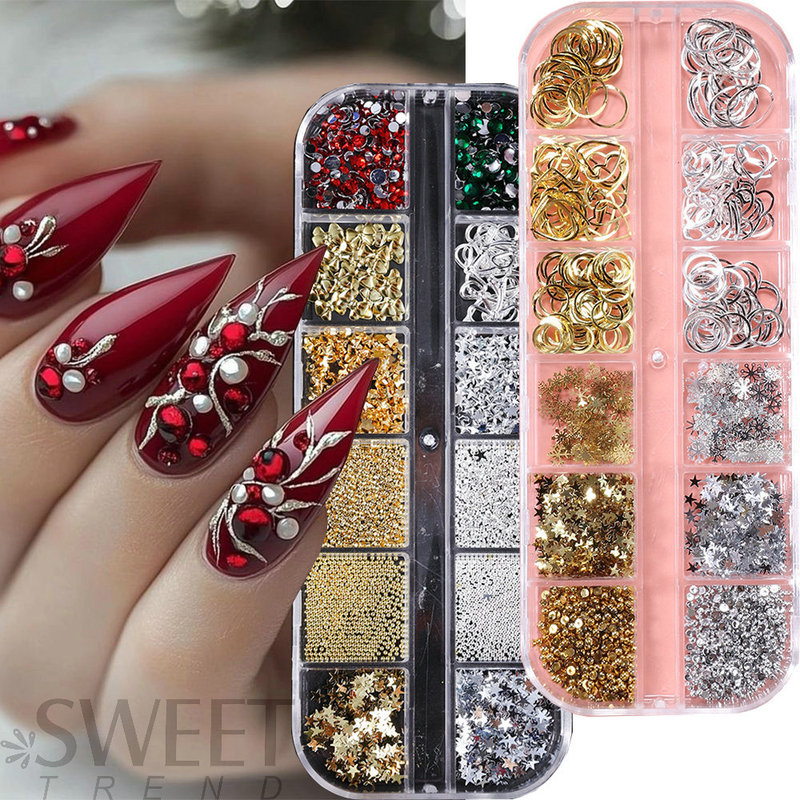 Cross-Border Best-Selling Nail Art Accessories Wholesale Winter Christmas Acrylic Flats Bottom Diamond Mixed Nail DIY Accessories