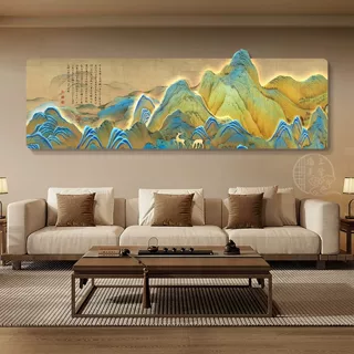 宋代美学千里江山图客厅装饰画沙发背景墙新中式茶室立体山水壁画