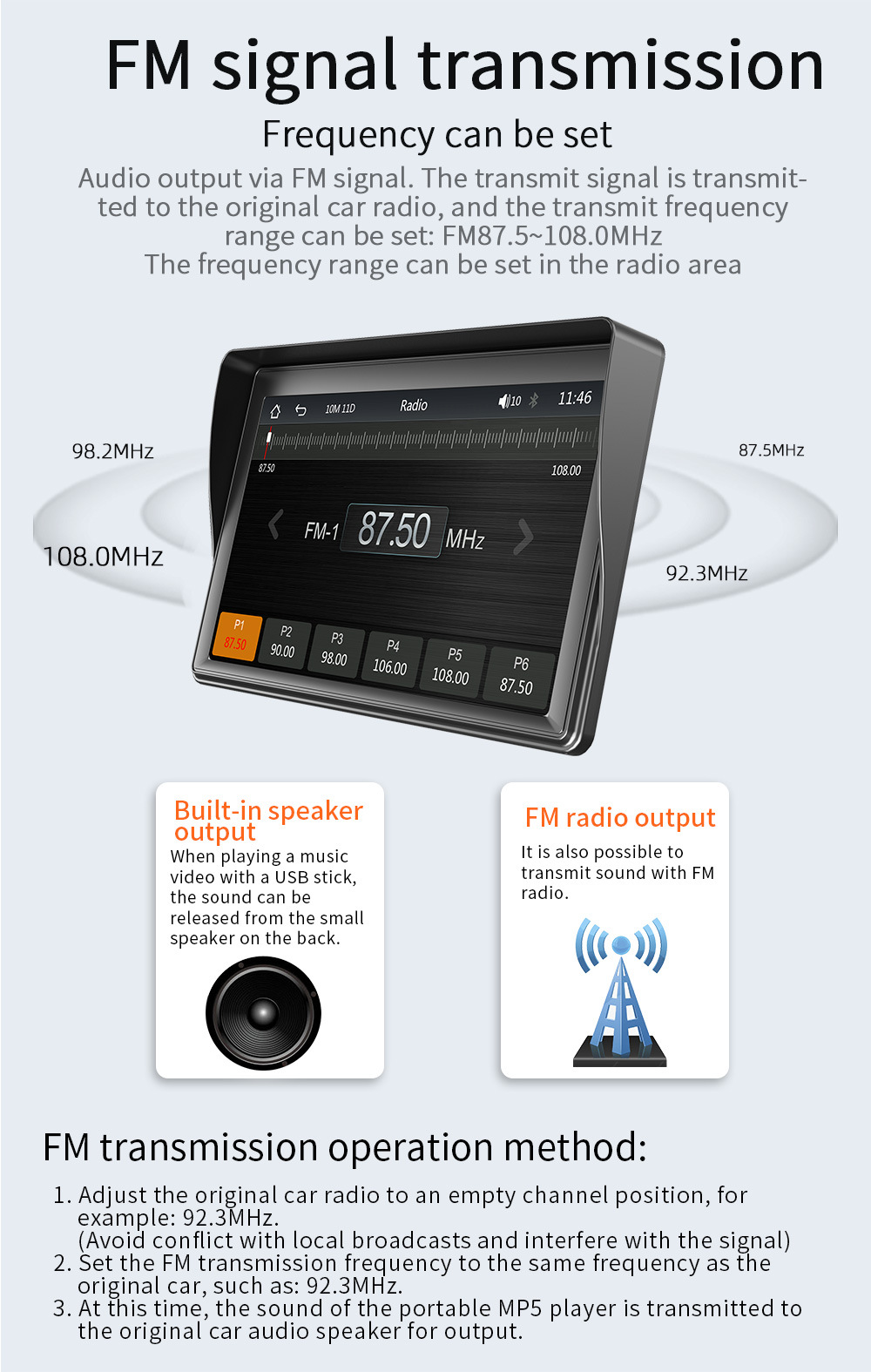 Cross-Border 7inch Wireless Carplay Portable Screen Car Display Bluetooth Multimedia Radio Car Navigation System