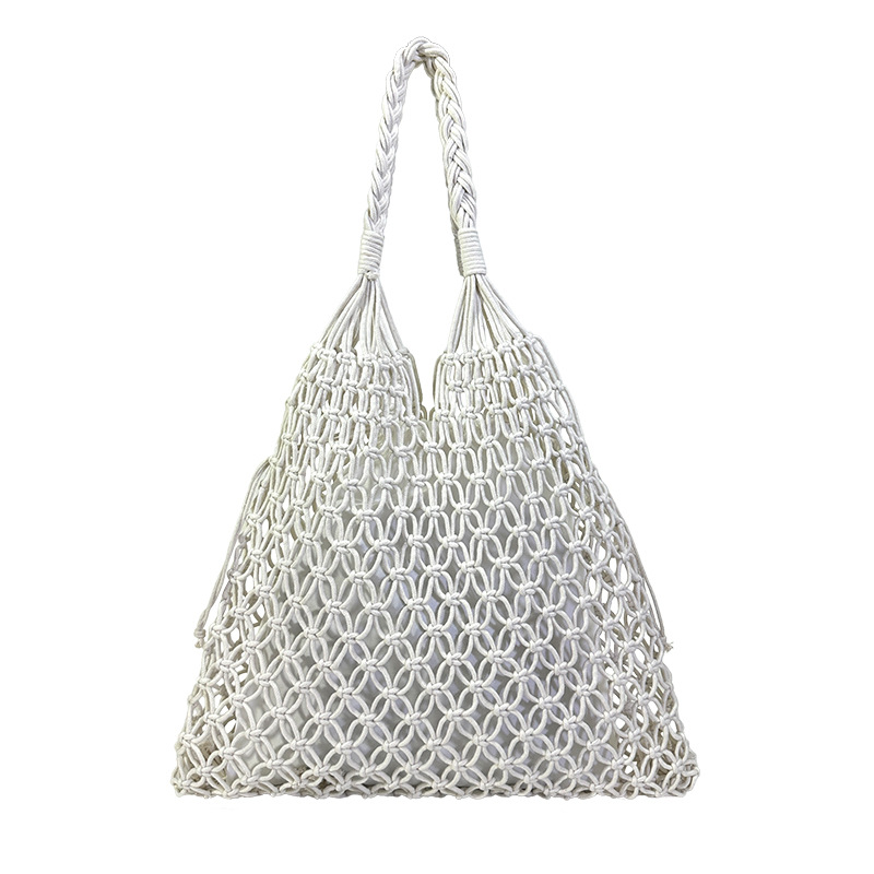 Bolsa de alta capacidad de bolsa de algodón hecha a mano cuerda agujero bolsa de vacaciones bolsa de playa bolsa de malla trenzada bolsa de paja