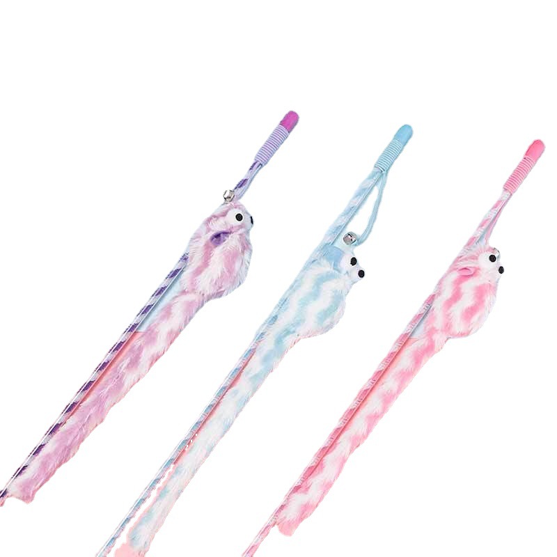 Fábrica al por mayor HAVO felpa gato juego palo interactivo gato juguete caramelo color rayas larga cola ratón divertido gato palo