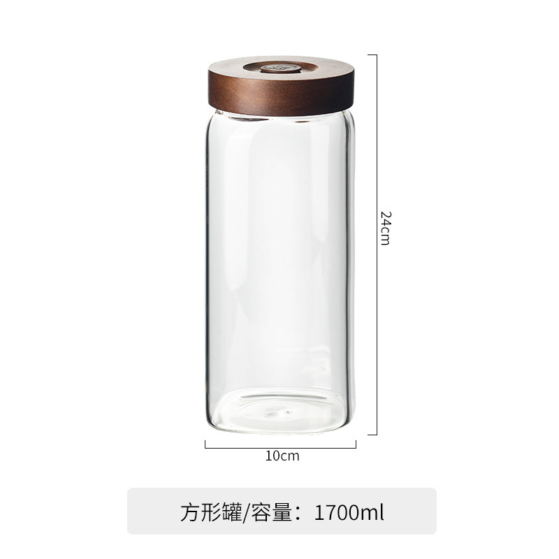 自动排气方形螺纹相思木盖泡酒瓶高硼硅玻璃罐储物罐密封玻璃罐|undefined