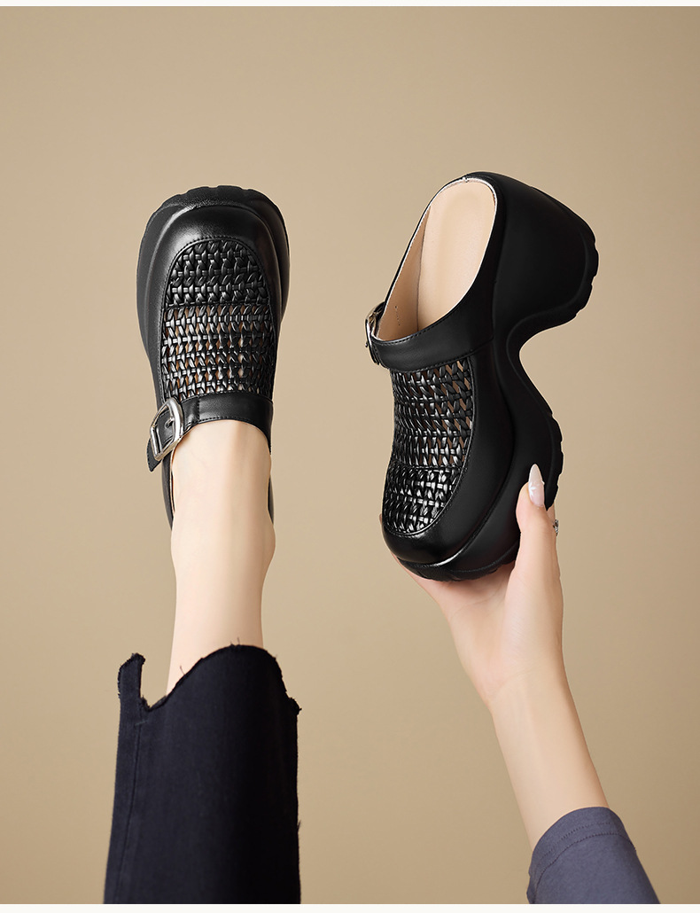 Dép sandal nữ quai chữ V đế dày mũi tròn phong cách Birkenstock — màu đen, bạc chi tiết 7