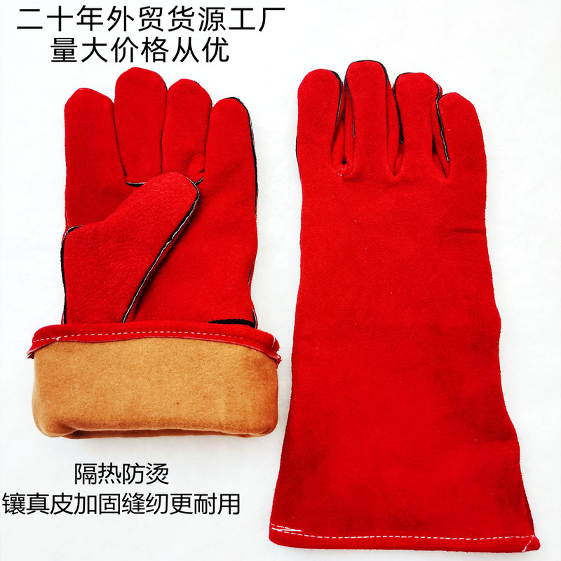 厂家直供14英寸焊工手套防火线缝纫外贸跨境货源加厚牛皮隔热防烫