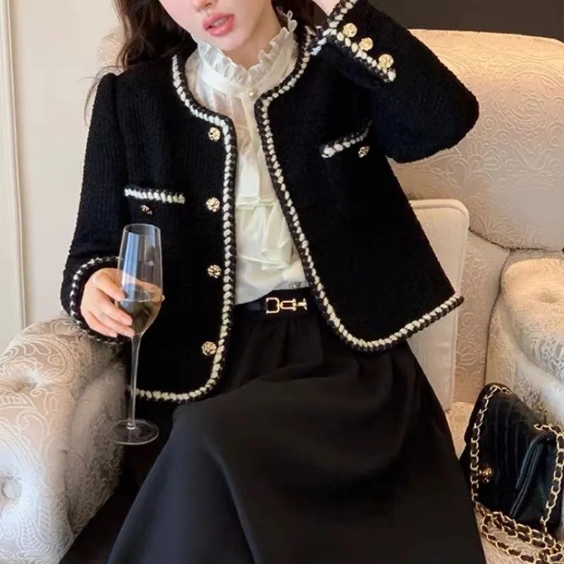 2024 Spring and Autumn French Style Chanel Coat Women's Spring and Autumn Short Retro New Style Elegant Socialite Tweed Top