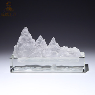 High-End Glazed Handmade Artwork Qianli Jiangshan Brush Holder Inkstone Cultural and Creative Supplies Study Desktop Decoration Ornaments
