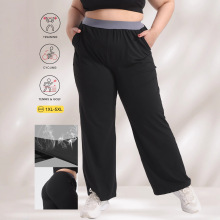 跨境欧美户外运动休闲裤女春秋大码高腰口袋款运动卫裤百搭直筒裤