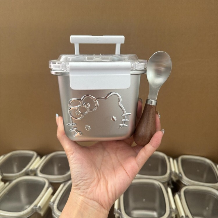 哈喽kitty保鲜盒饭盒微波炉加热304不锈钢食品级手提水果便当盒子|undefined