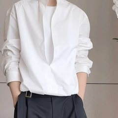 白色薄款深V立领衬衫男潮流户外运动休闲速干夹克假两件上衣外套