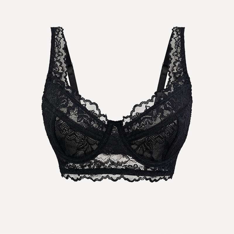 Amazon Lace Perspective Sexy Chaleco de sujetador transpirable Ropa interior cómoda Camisola sin cojín de acero con anillo de acero delgado