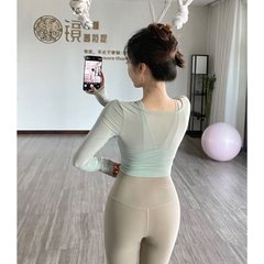 GogoYoga women's two-piece tank top with built-in cups, V-neck exercise top, one-piece close-fitting crop top long-sleeve fitness outfit