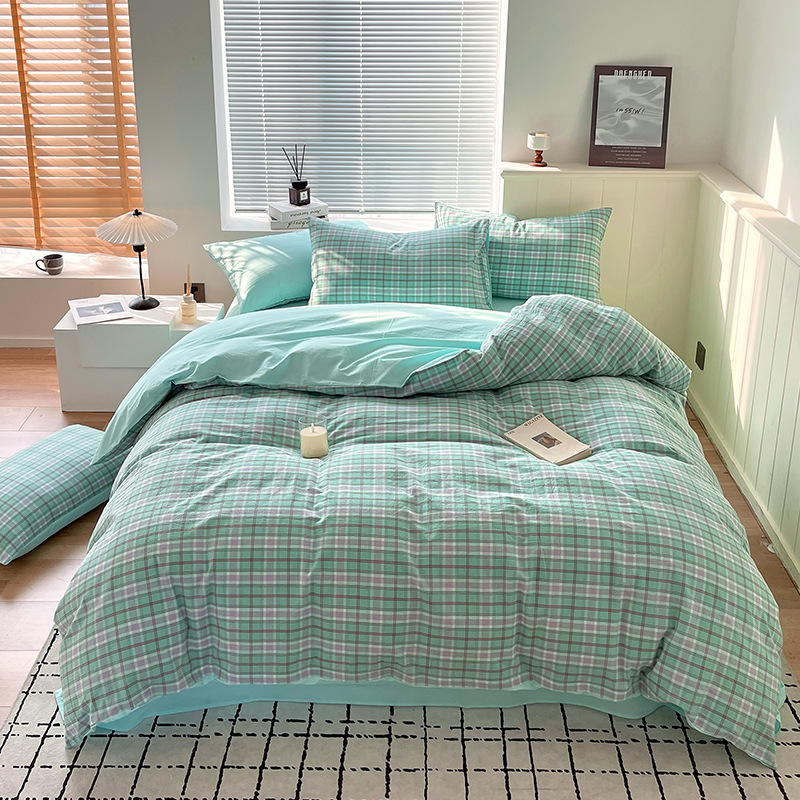 Juego de tres piezas de algodón lavado teñido en hilo, dormitorio de estudiantes universitarios, juego de literas, sábana, sábana, sábana, juego de cuatro piezas