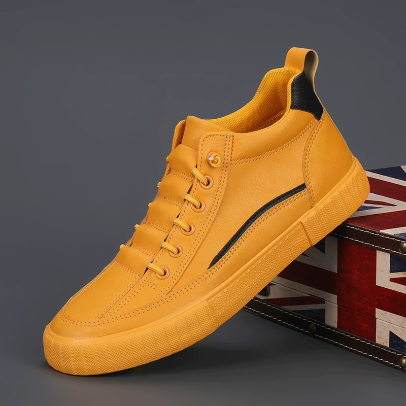 Мужские высокие кожаные кроссовки 2025 года, осенняя новинка, в корейском стиле, модные повседневные универсальные туфли, весенние кроссовки для мужчин, трендовые туфли