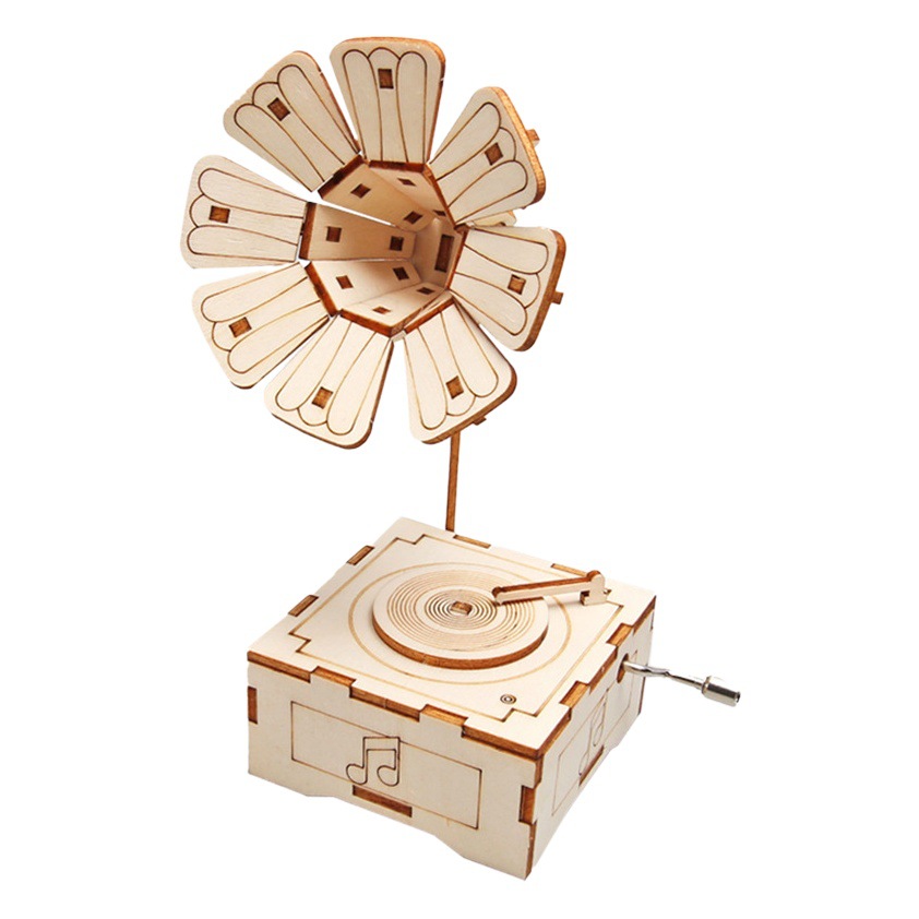 Kit de Material para Gramófono Vintage Hecho a Mano, Adorno de Madera para Bricolaje, Ciencia y Tecnología, Pequeño Juguete Artesanal, Venta al por Mayor