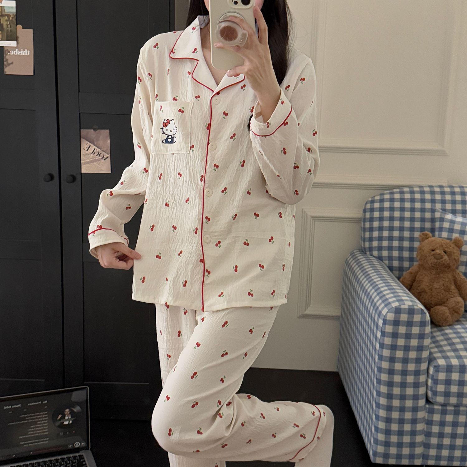 Al por mayor transfronterizo primavera y otoño nuevo pijama de mujer nubes de algodón pantalones de manga larga dulce dibujos animados se puede usar ropa de casa conjunto