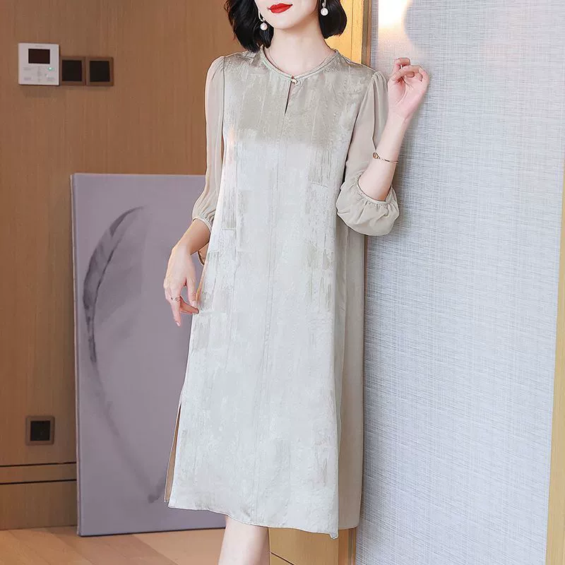 Высококачественная элегантная женская юбка из шелковицы, свободная одежда для мам, закрывающая живот, весенне-летнее новое стильное шелковое платье