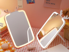 LED makeup mirror with deer horn large princess mirror, high-definition desktop with light, beauty makeup table mirror for girls' dormitory