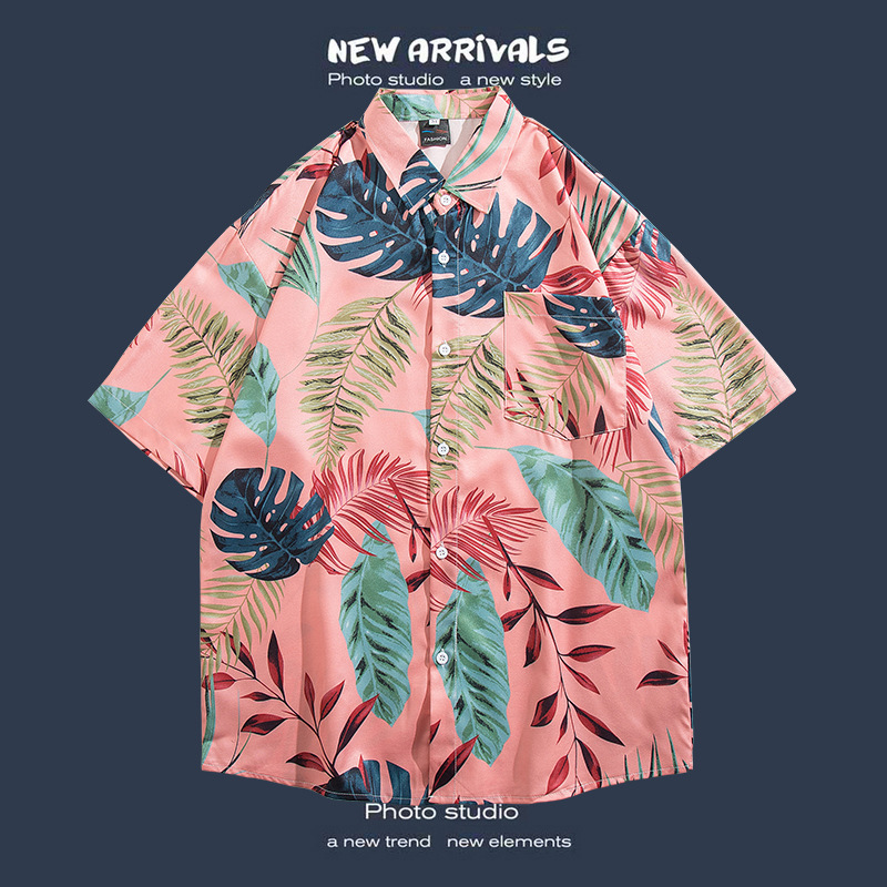 Camisa floral de manga corta Estilo de Hong Kong estilo retro de vetiver Estilo coreano moda guapo camisa de hombres y mujeres de moda y top de hadas