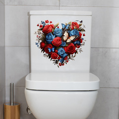 跨境情人節愛心玫瑰蝴蝶花卉裝飾馬桶貼畫浴室衛生間自粘防水貼紙