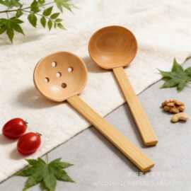 日式木质勺子汤勺漏勺火锅专用直柄龟甲勺高档餐厅商用家用批发
