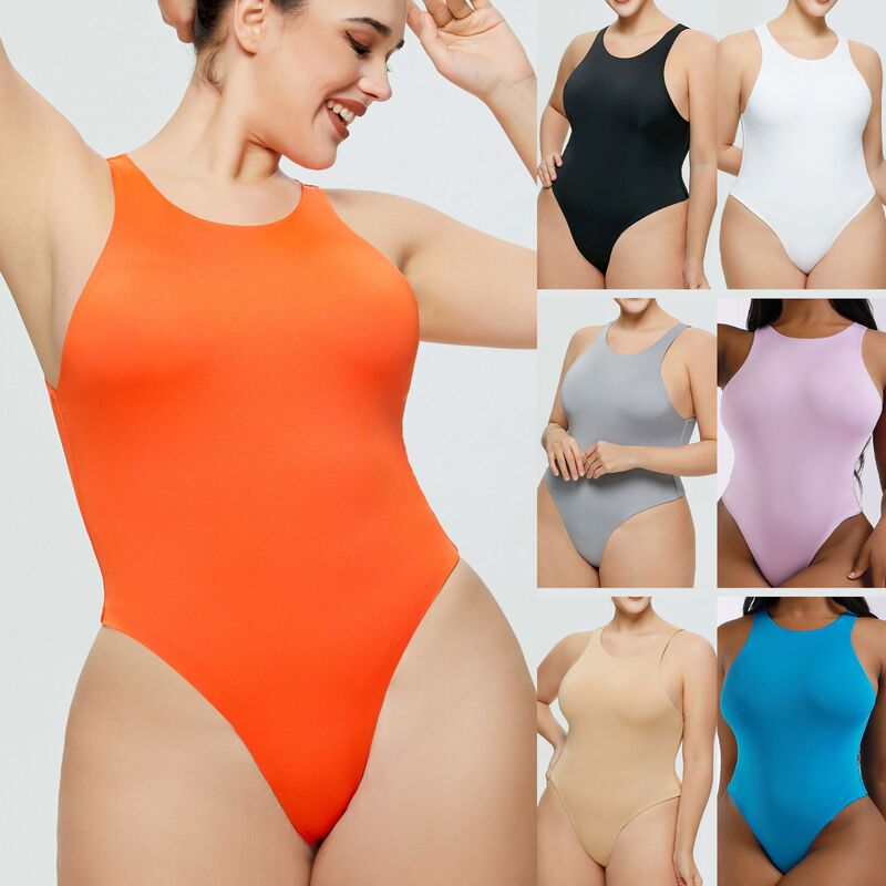 European and American INS Foreign Trade Women's Solid Color Sleeveless Round Neck High Fork Jumpsuit Women's Hot Girl Tight Base Jacket