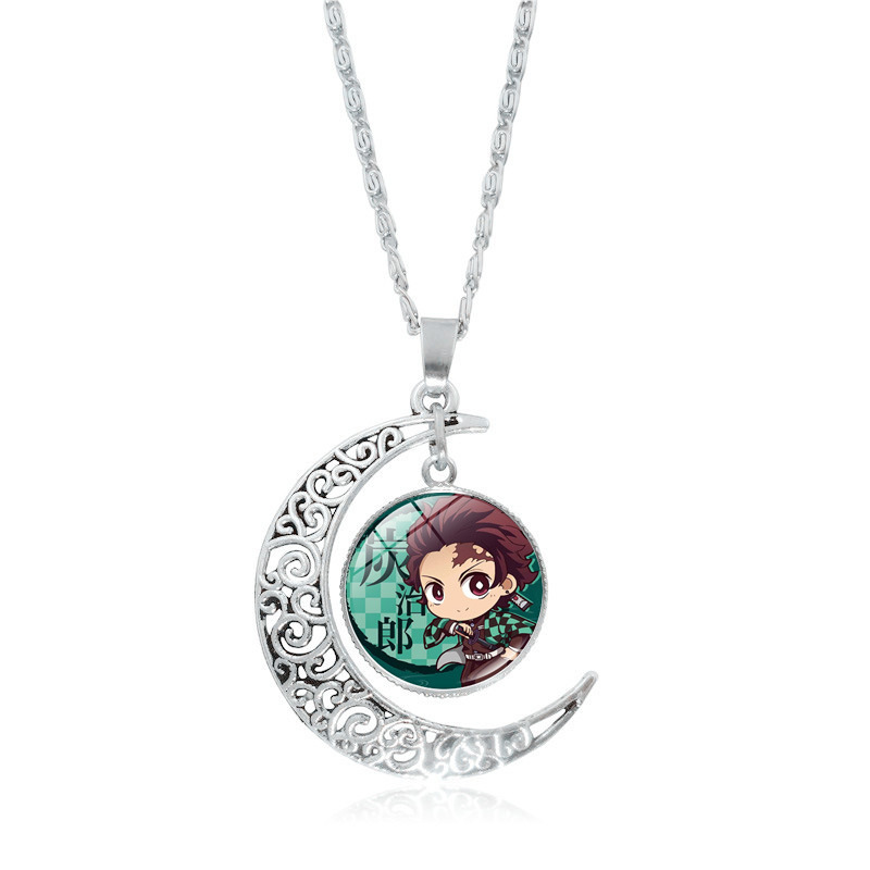 Cross-Border Best-Selling Demon Slayer Moon Pendant Necklace for Women, Versatile Anime Peripheral Sweater Chain Accessory