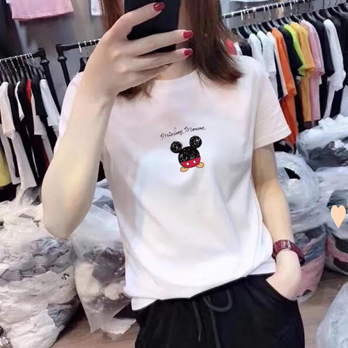Cotton white short-sleeved straight shoulder women's student Korean-style loose half-sleeve T-shirt top for women summer fashion