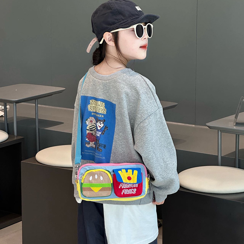 Caricatura lindas bolsas de hombro para niños, hamburguesas, papas fritas, bolsas de mochila para niños, nuevos bolsos de comercio exterior para niños