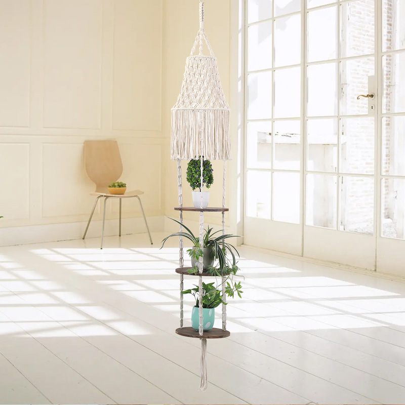 Round Three-layer Carbonized Plate Lampshade Potted Plant Storage Rack Lampshade Horticultural Plant Hanging Basket with Board Hanging Storage
