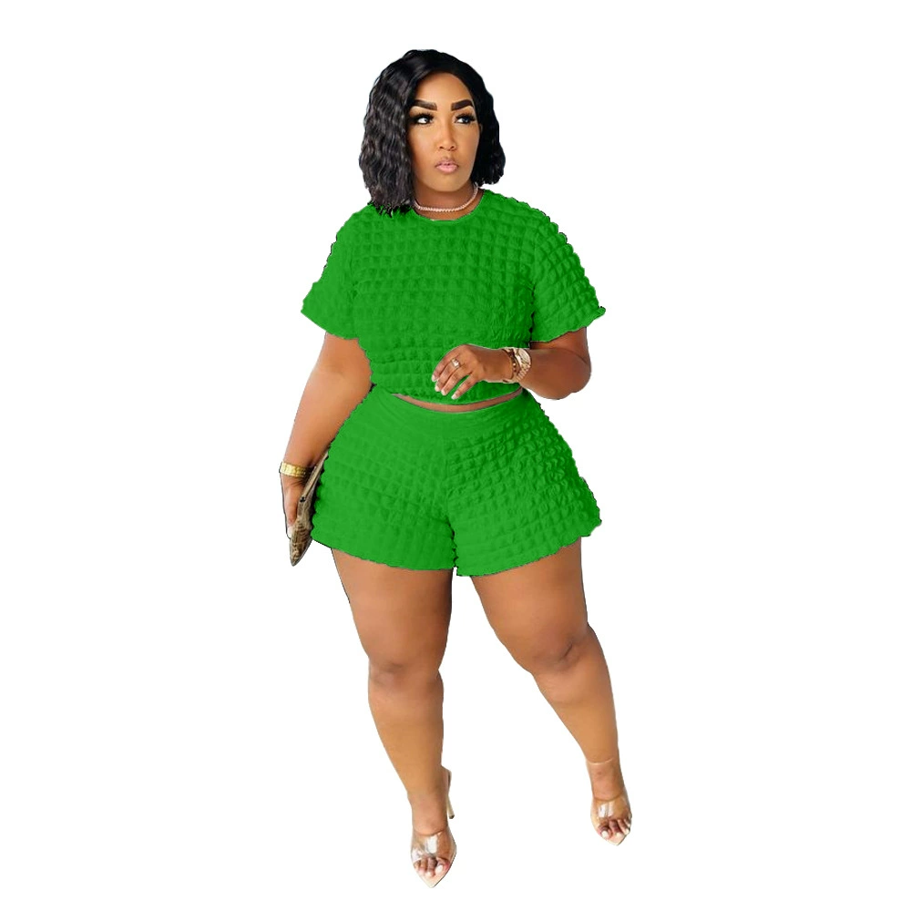 Летний комплект из двух частей, plus size европейского стиля — однотонный, повседневный, XL–4XL