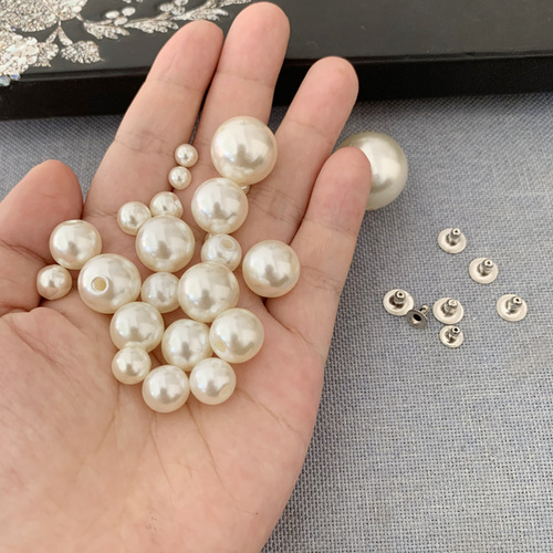 Wholesale pearl stud clothing diy denim knitted lace accessories round half hole pearls with trumpet feet