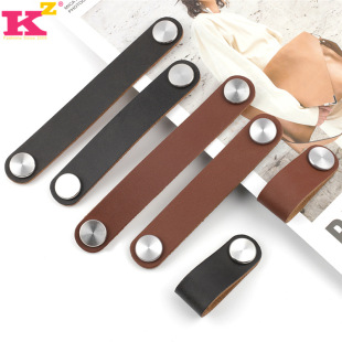 Casual European Leather Handle Single Hole Black Wardrobe Door Handle Drawer Cabinet Door Leather Handle Handle
