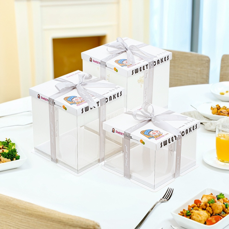 Caja de embalaje de caja de pastel de cumpleaños transparente 4 4 6 6 6 8 8 10 pulgadas 12 caja de embalaje de pastel simple y doble engrosada