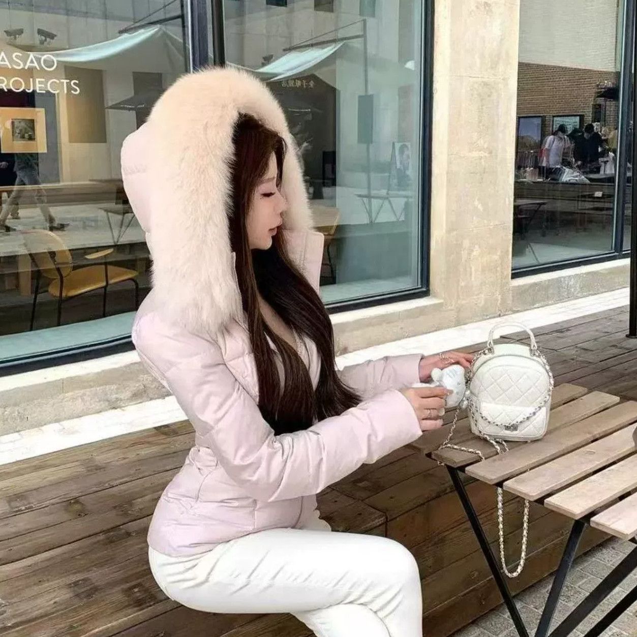 捡漏休闲棉衣女装小香风洋气大毛领收腰短款轻薄保暖棉服外套黑色