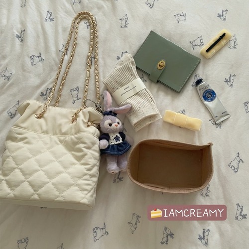  new IAC nylon diamond pattern chain bag Dragon heart same style quilted cream drawstring bag small bucket bag