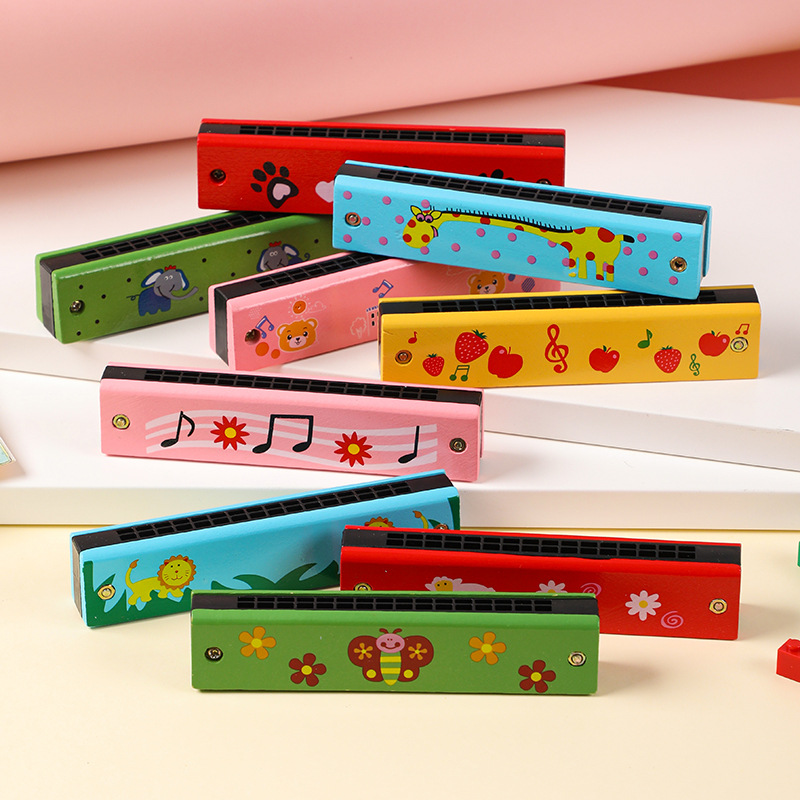 Oferta especial armónica de madera para niños de 16 puertos y doble fila Instrumento musical de iluminación para niños Juguetes de armónica de madera para la enseñanza de los estudiantes